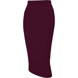 NEW Womens Pencil Skirt High Waist Below Knee Bodycon Slim Fit Burgundy Size M